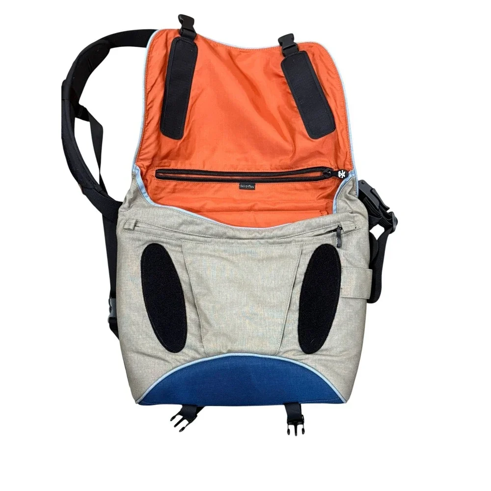 Crumpler Messenger Bag Blue Tan Canvas Orange Lining Padded Strap Commuter Bag